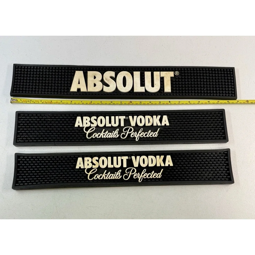 3 Black Rubber Bar Rail Drip Mats Absolut Vodka Beer